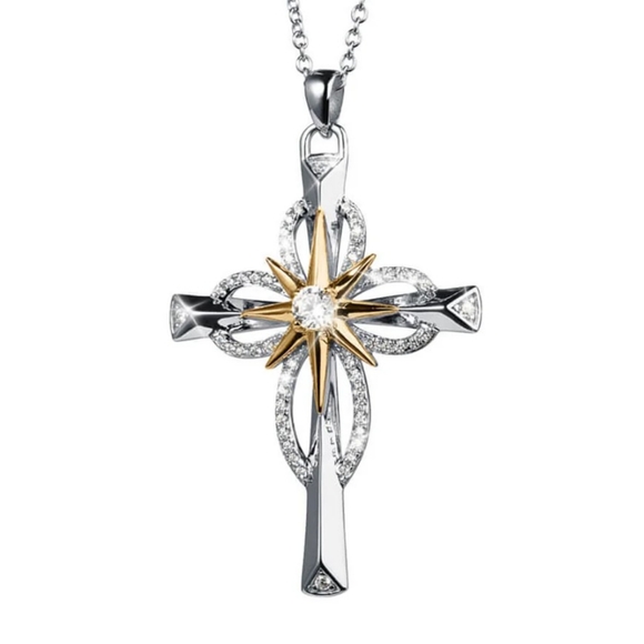 Star Cross Crystal Pendant Necklace 18" - Picture 1 of 3